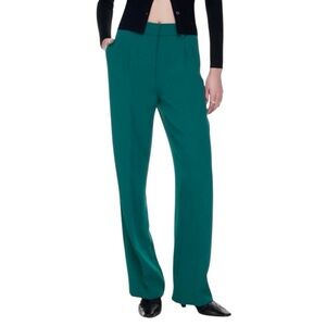 Aritzia Effortless Pant Crepette High-Waisted Wide Leg Trouser Green Sz 16